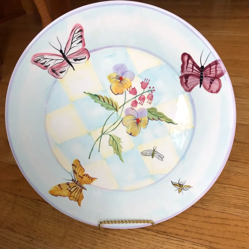 Zrike Hand Painted Dinner Plate with Butterflies, Flowers and Birds
